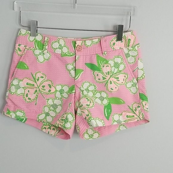 Lilly Pulitzer Callahan  Pink Green Butterflies Shorts 00  xs - Picture 1 of 7